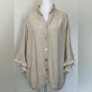 John Mark Linen Blend Top Artsy Langenlook Lace Back Coastal Button Down 1X